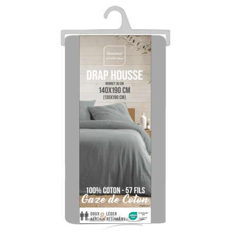 Drap Housse Gaze de Coton Gris