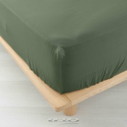 drap housse gaze de coton kaki