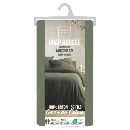 Drap Housse Gaze de Coton Kaki