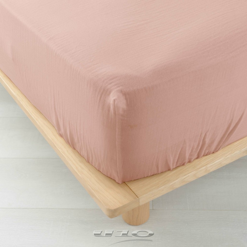 drap housse gaze de coton rose