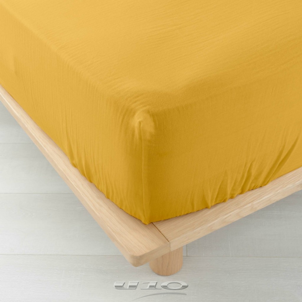 Drap Housse Gaze de Coton Jaune