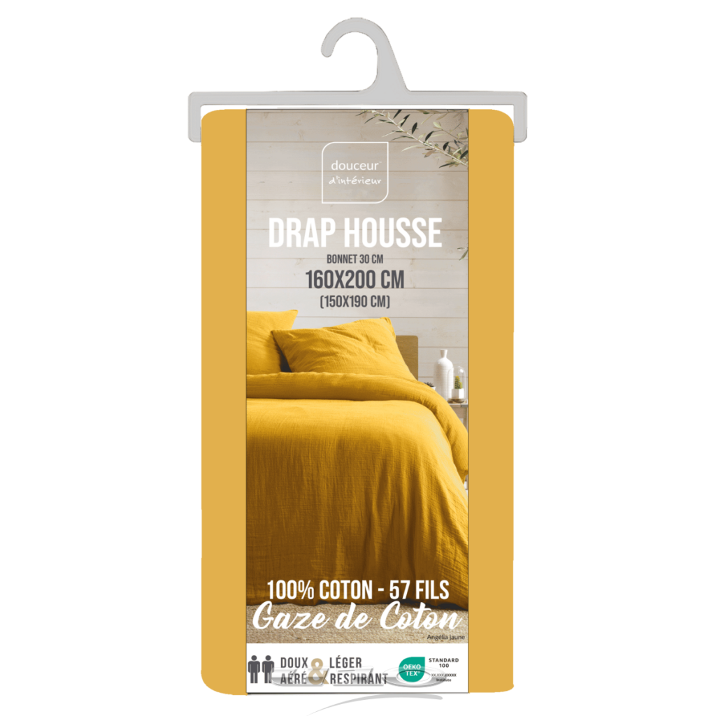 Drap Housse Gaze de Coton Jaune