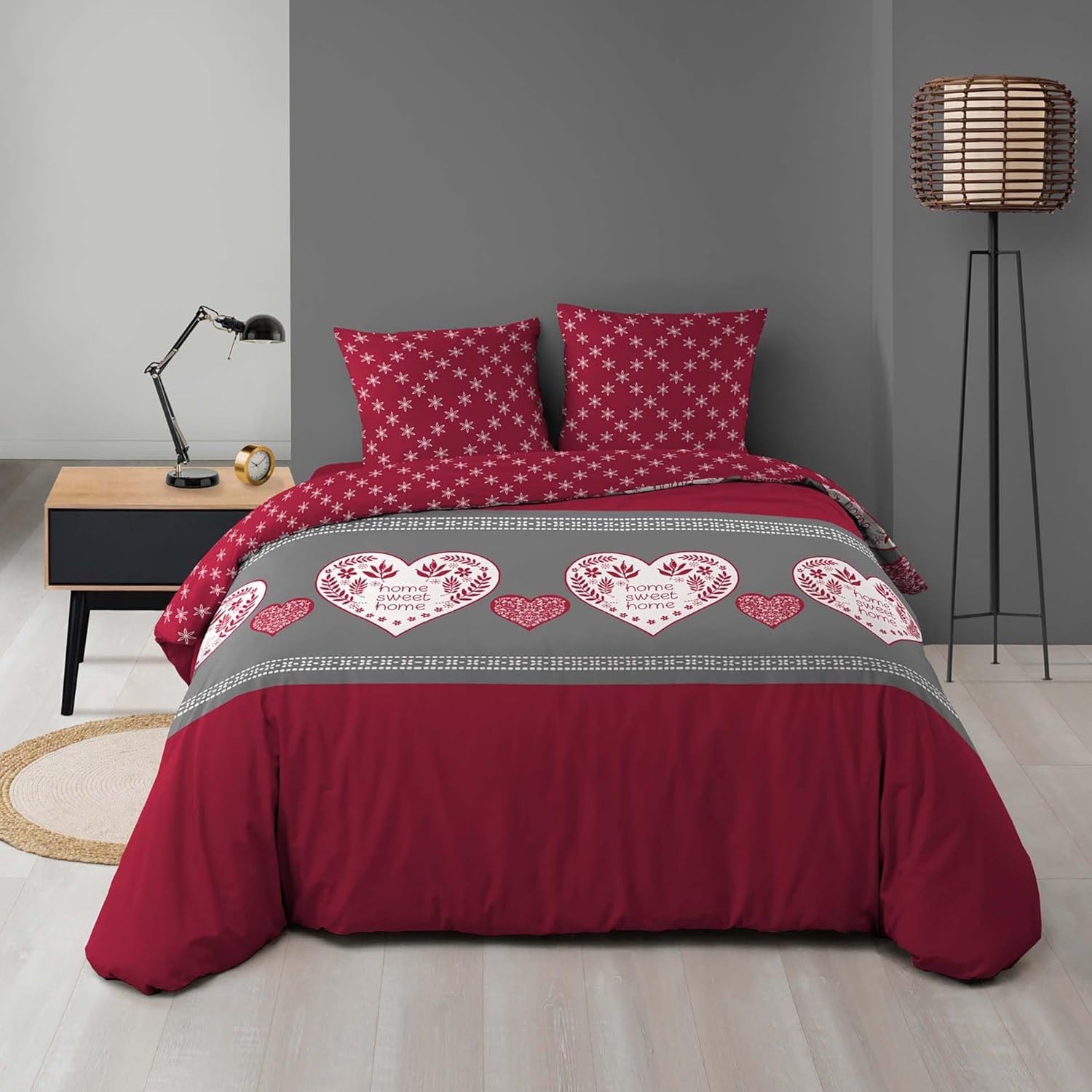 Parure Housse de Couette 240x220 Cm rouge sweet home