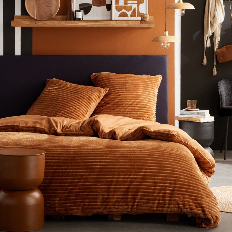 Parure Housse de Couette 240x220 Cm Today Ribbed Polaire Caramel Moka